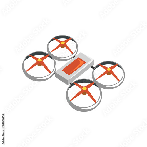 Colorful icon of flying quadrocopter. Unmanned aerial vehicle. Modern technology. Flat vector design for electronics store or repair service