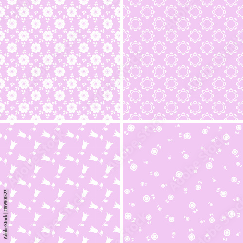 Floral seamless vintage pattern set.