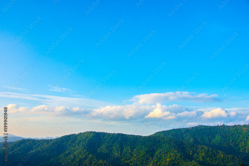 Beautiful hill view Landscape of hill and  mountain with blue sky.