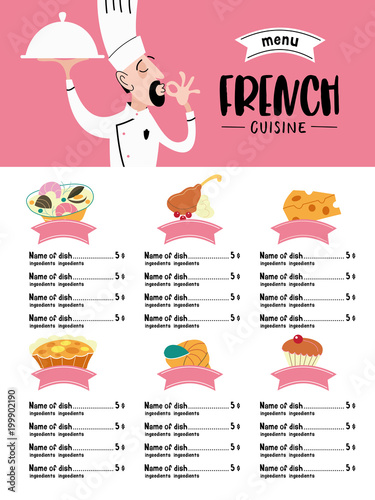 French cuisine. Menu. A set of French dishes and pastries.
