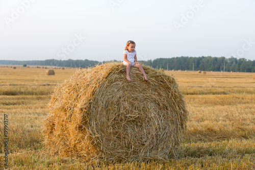 Little girl walking in the grain fields