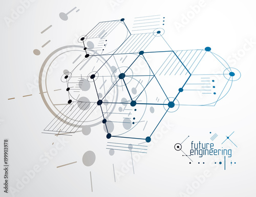 Mechanical engineering technology vector abstract background, cybernetic abstraction with innovative industrial schemes.