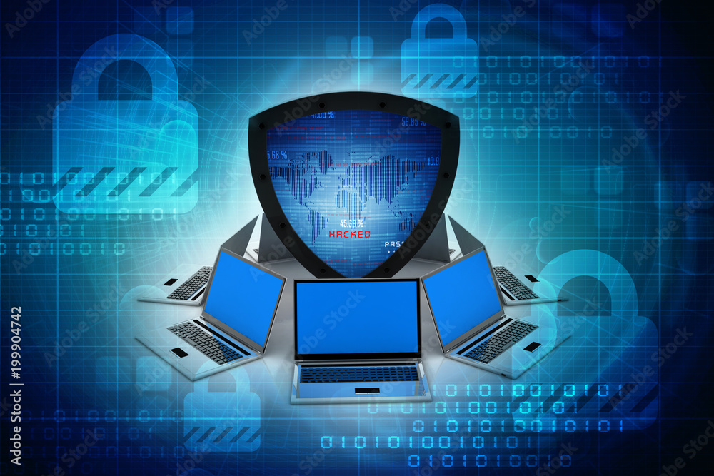laptop with shield. Isolated 3d rendering image
laptop with shield. Isolated 3d rendering image