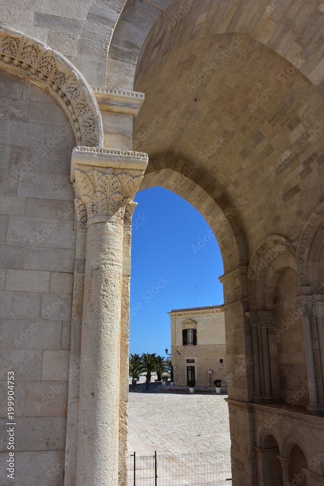 Italy, Puglia, Cathedral of Trani, Arches and columns of the bell tower