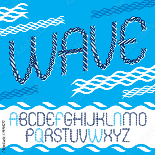 Vector lower case rounded alphabet letters collection made with abstract flowing rhythm wave lines.