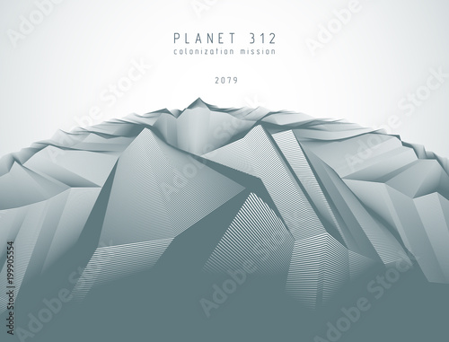 Fantastic space planet terrain vector illustration, cosmos science fiction great 3d design. Usable as abstract background with copy space for title and text.