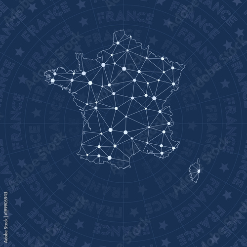 France network, constellation style country map. Flawless space style, modern design. France network map for infographics or presentation.