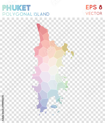 Phuket polygonal map, mosaic style island. Flawless low poly style, modern design. Phuket polygonal map for infographics or presentation.