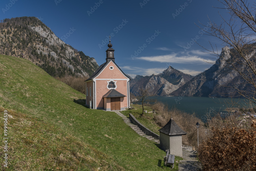 Chapel over Ebensee town with nice sea