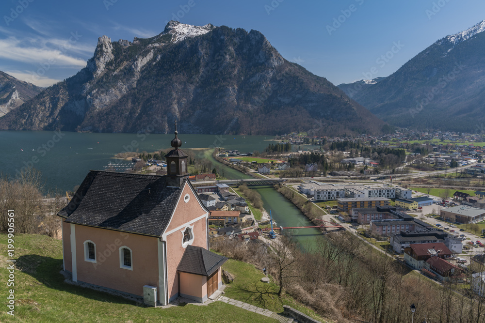 Chapel over Ebensee town with nice sea