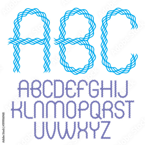 Vector lower case rounded alphabet letters collection made with abstract flowing rhythm wave lines.