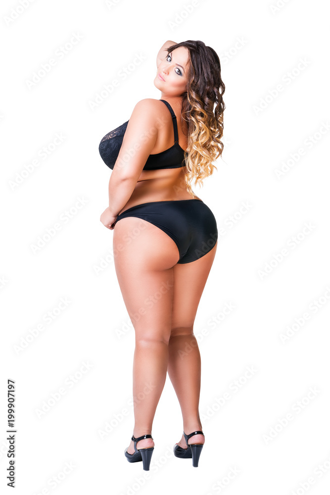 Plus Size Sexy Model In Black Underwear Fat Woman Isolated On White Plus Size Sexy Model In Black Underwear Fat Woman Isolated On White