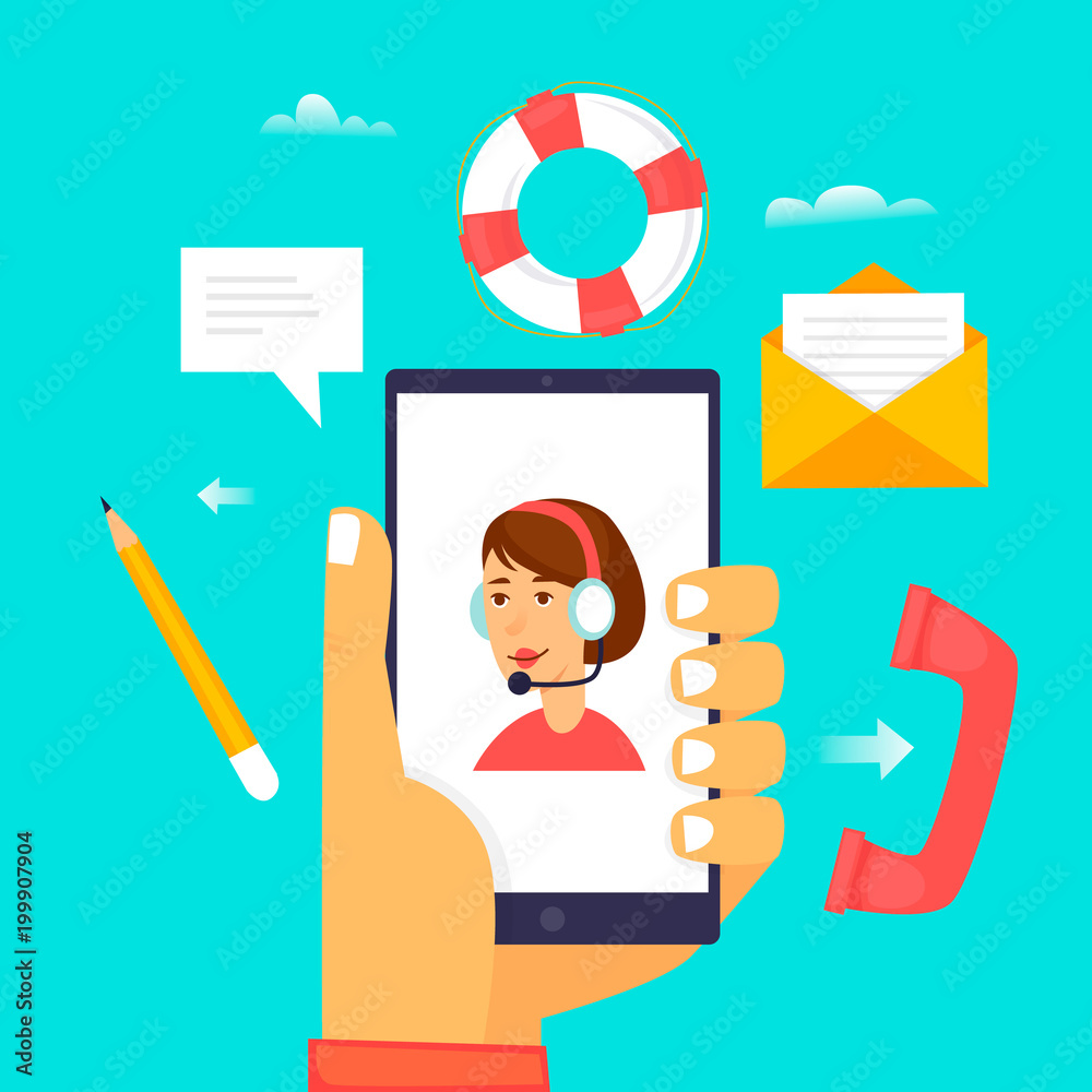 Technical support phone, customer service, online help, call center. Flat design vector illustration. Technical support phone, customer service, online help, call center. Flat design vector illustration.