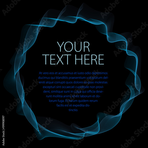 Flowing smooth linear frame in a shape of circle. Vector abstract artistic beautiful background with copy space for text.  Isolated over black background.