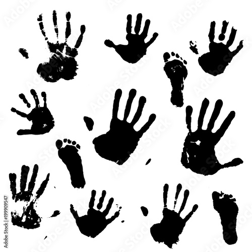 A set of prints of the hands and feet of an adult and a child. Vector illustration.