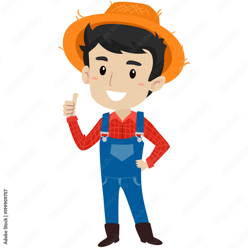 Vector Illustration of a Farmer showing thumbs up gesture Stock Vector