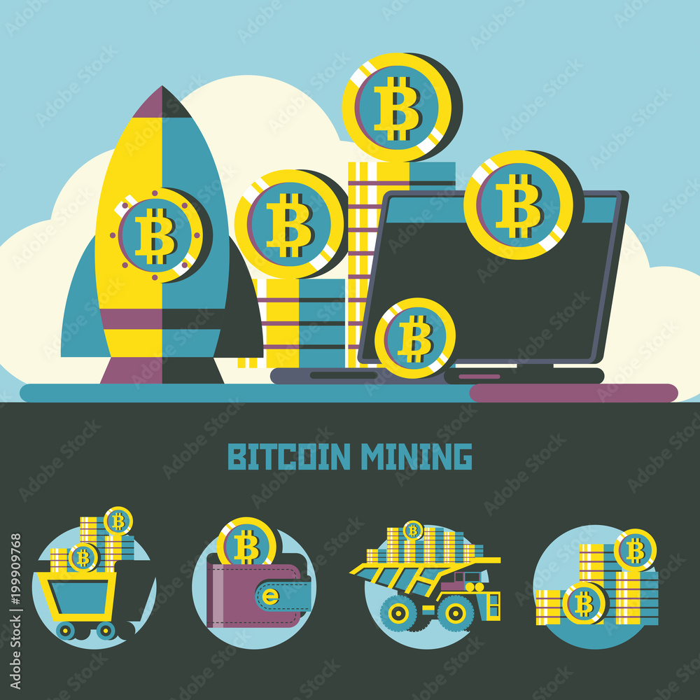 Bitcoin mining. Vector illustration.