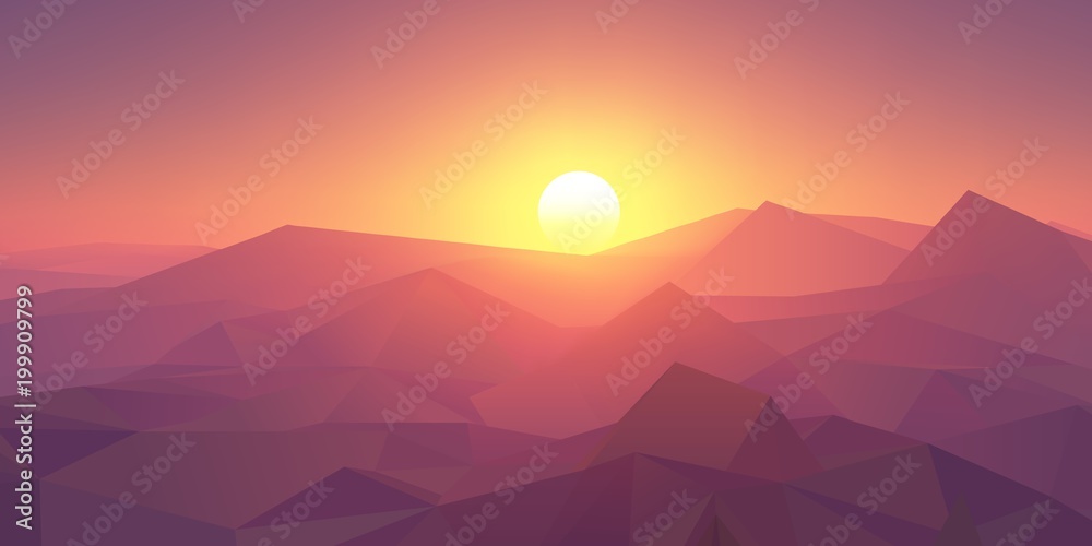 Pink and purple sunset in the mountains. Realistic vector illustration. Pink and purple sunset in the mountains. Realistic vector illustration.