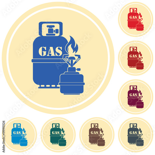 Camping stove with gas bottle icon vector