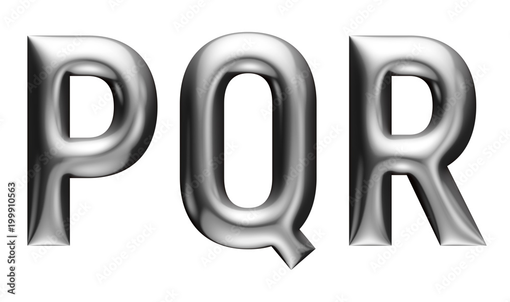 Metallic alphabet, 3d chrome effect, letters P Q R Metallic alphabet, 3d chrome effect, letters P Q R
