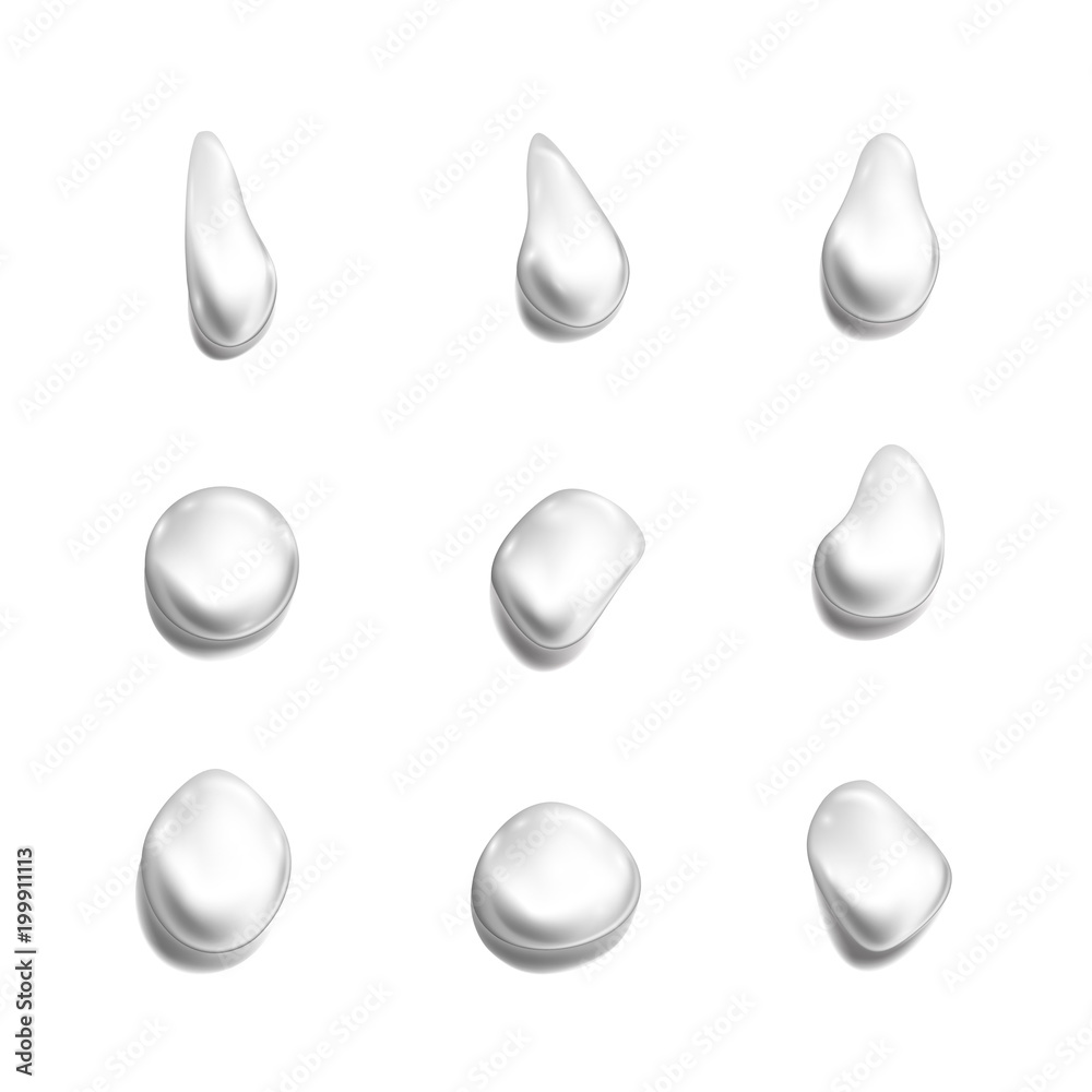 Transparent set of drops. Vector illustration isolated on white background Transparent set of drops. Vector illustration isolated on white background