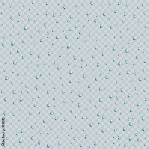 Water rain drops or steam shower textere isolated on transparent background. Realistic pure droplets condensed.  Vector illustration photo