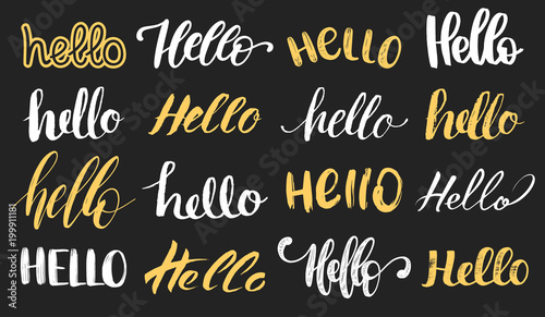 Set of handwritten phrase Hello.Vector calligraphy on white background.