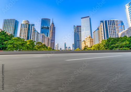 Through the empty asphalt pavement of modern cities in guangzhou  China.