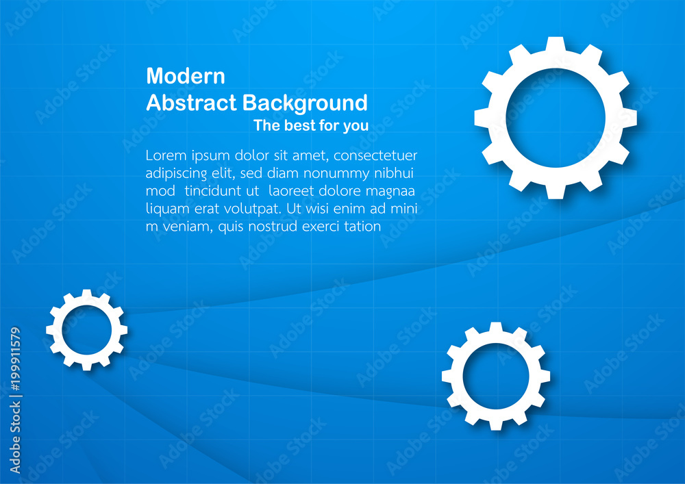 Blue abstract background with copy space for text. Modern template design with gear wheel for cover, web banner, screen and magazine.