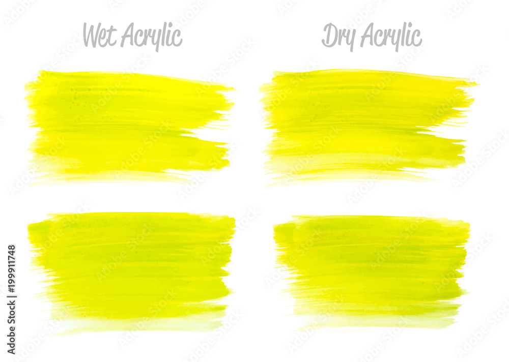 Vector yellow and green paint smear stroke stain set. Abstract acrylic