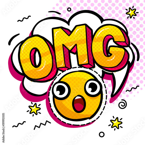 Comic speech bubble with expression text OMG.