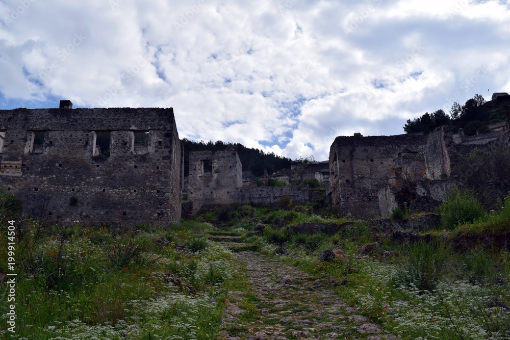 Old stone house.Abandoned, old Greek houses of Kayakoy.Fethiye.Turkey 