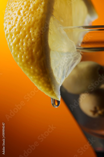  martini with lemon and green olives