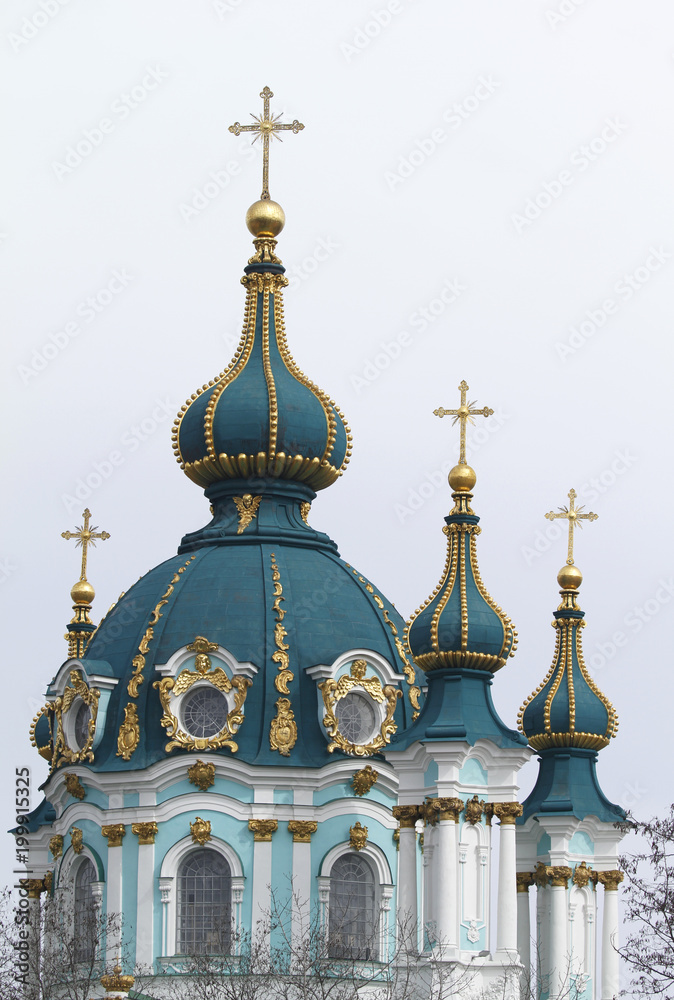 Domes of the Saint Andrews Church in Kiev, Ukraine.