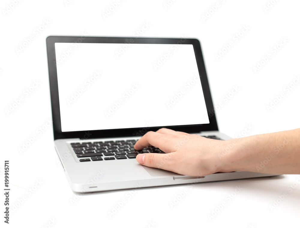 Working with computer on white background Working with computer on white background