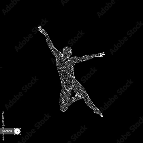 Man is posing and dancing. A dancer performs acrobatic elements. 3d model of man. Sport symbol. Design element. Vector illustration.