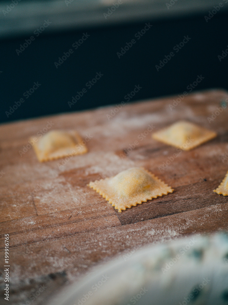 Prepared ravioli in table