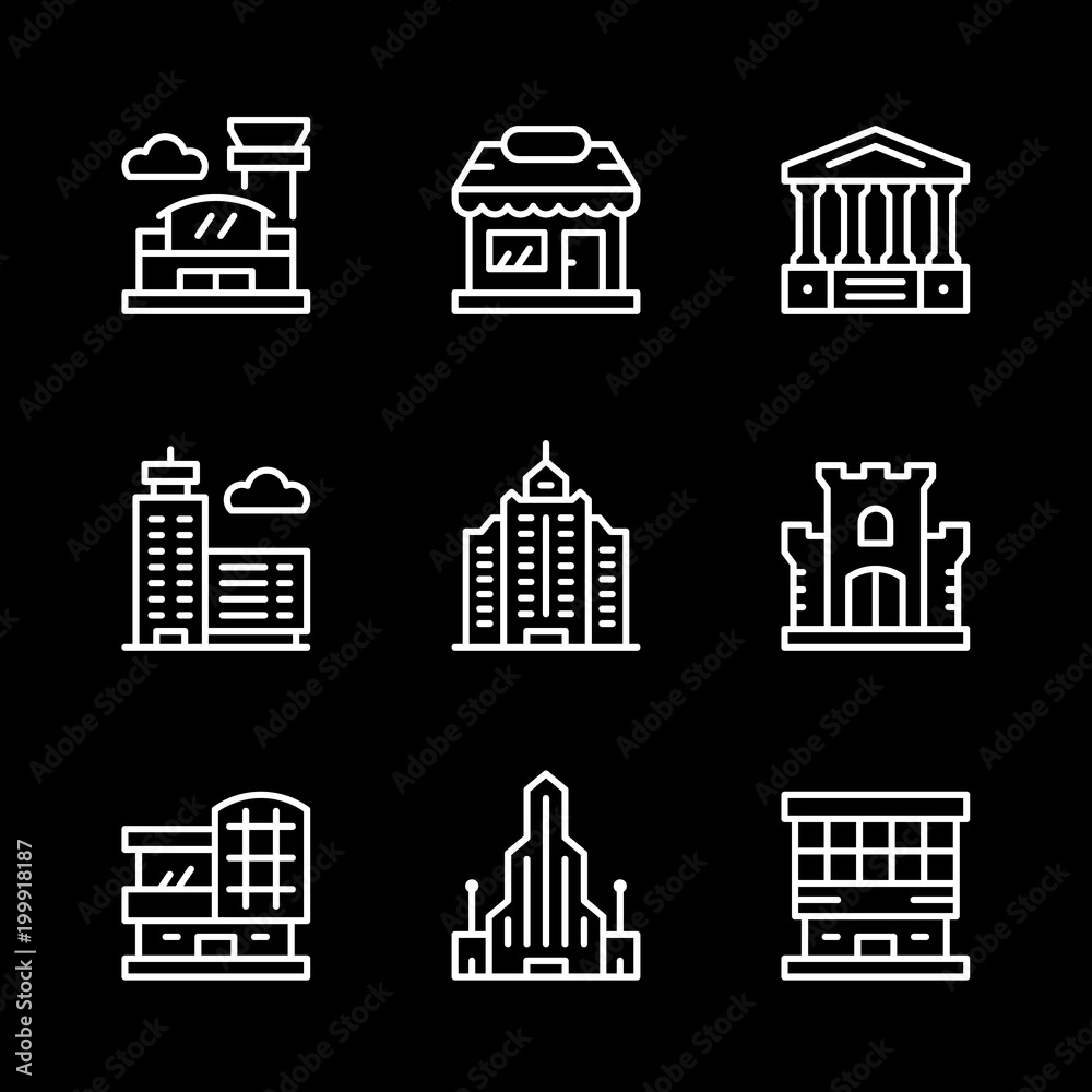 Set line icons of buildings