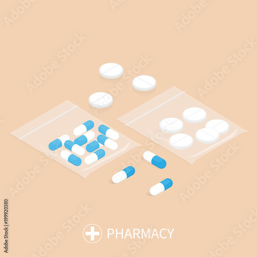 isometric medicine pills zip bag vector