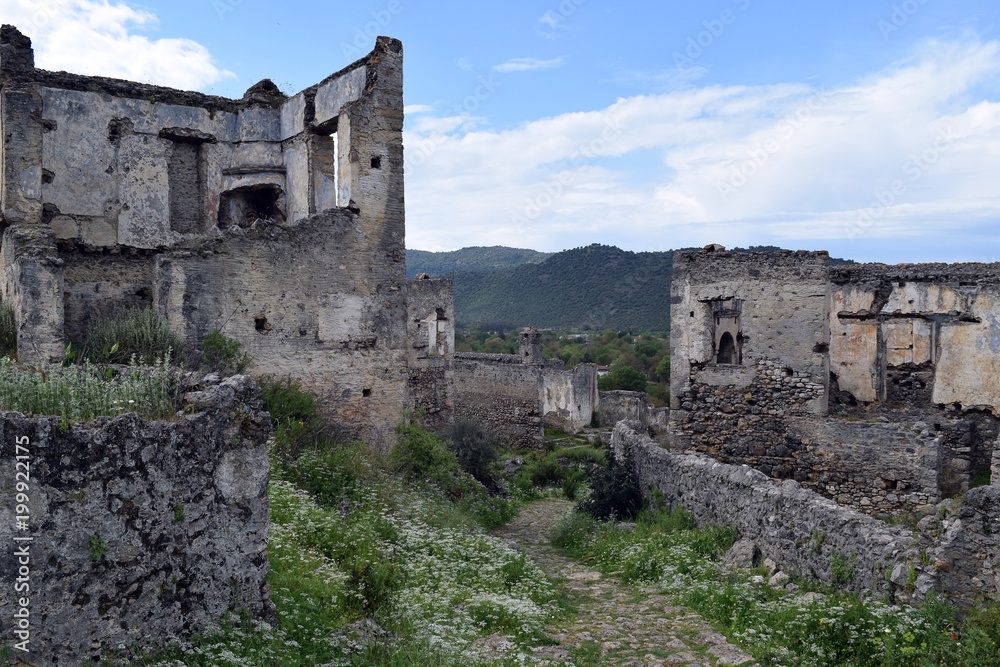 Old stone house.Abandoned, old Greek houses of Kayakoy.Fethiye.Turkey 