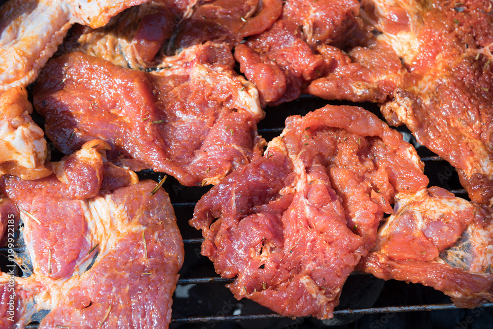 meat on a hot grill with smoke
meat on a hot grill with smoke