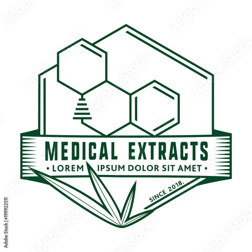 THC molecule / Medical (marijuana, cannabis) extracts. Vector and illustration. Logo design. 