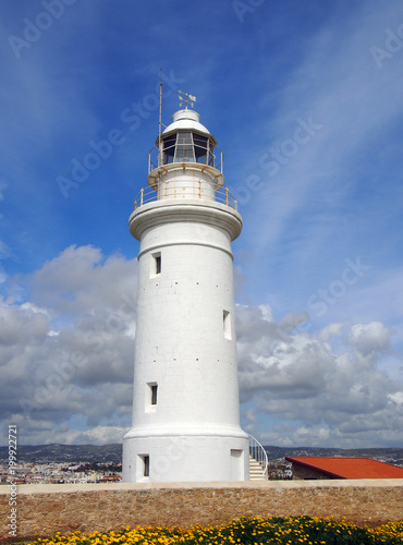 Wallpaper Mural the famous historic white lighthouse in Paphos Cyprus with bright blue sky and beautiful clouds Torontodigital.ca