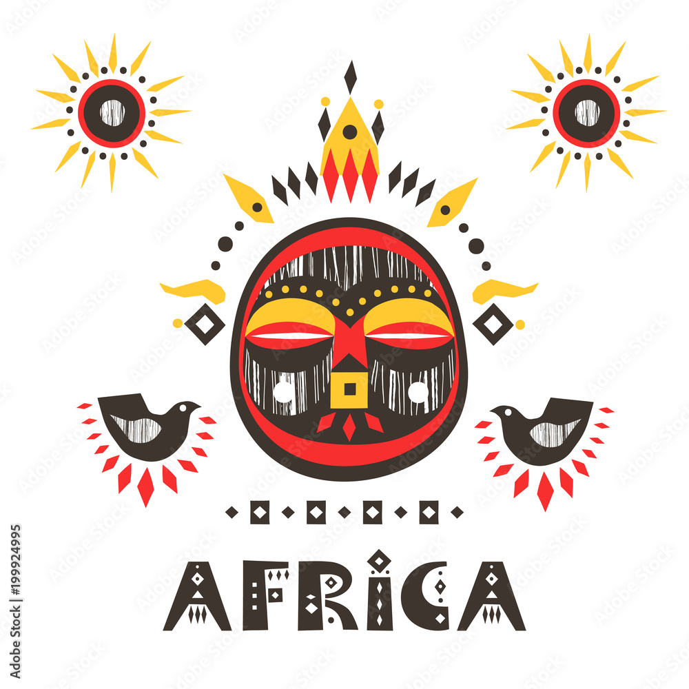 Obraz premium Hand-drawn poster with the African mask and lettering 