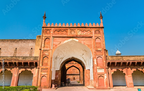 Defensive walls of Agra Fort. UNESCO heritage site in India