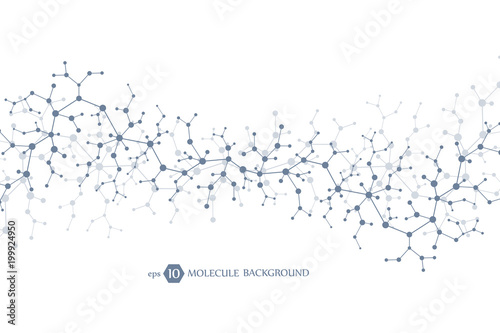 Molecules concept of neurons and nervous system. Scientific medical research. Molecular structure with particles. Science and technology background for banner or flyer. Eps 10 vector illustration.