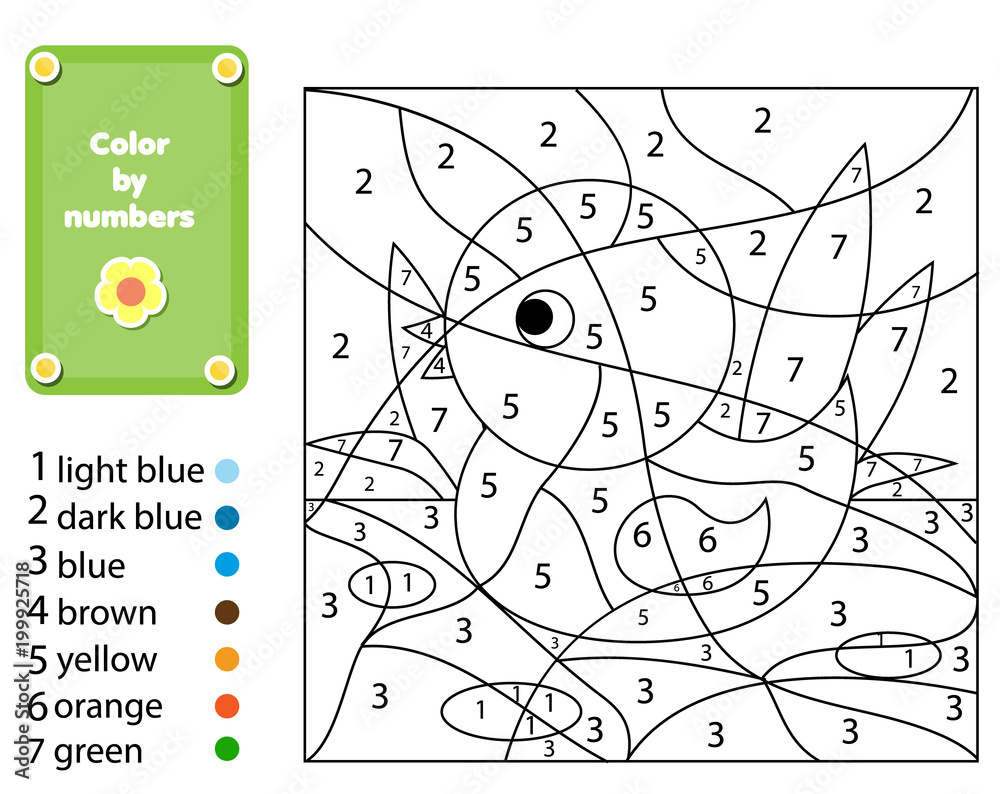 Children educational game. Coloring page with duck. Color by numbers