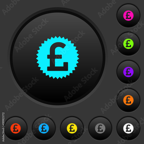 Pound sticker dark push buttons with color icons