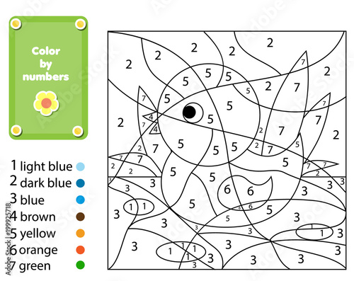 Children educational game. Coloring page with duck. Color by numbers, printable activity