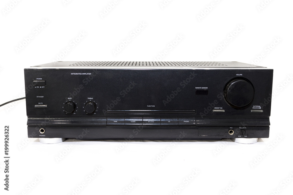 Obraz premium Black hi-fi amplifier on a white background